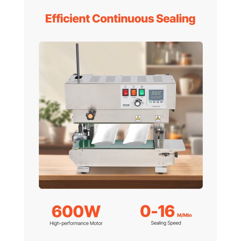 Jatkuvatoiminen nauhasuljin ruostumatonta terästä 6–12 mm saumausleveys digitaalinen lämpötilansäätö 0,02–0,8 mm kalvoille