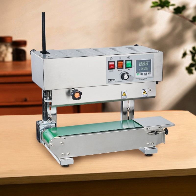 Jatkuvatoiminen nauhasuljin ruostumatonta terästä 6–12 mm saumausleveys digitaalinen lämpötilansäätö 0,02–0,8 mm kalvoille