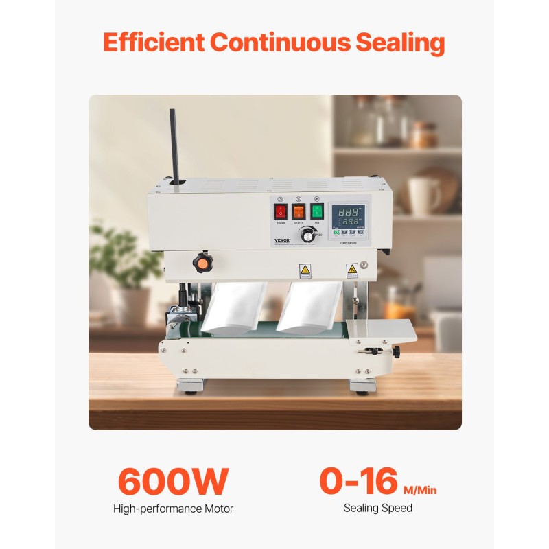 Jatkuvatoiminen hiiliteräksinen pussinsuljin 6–12 millimetrin suljentaleveydellä muovikalvoille digitaalisella