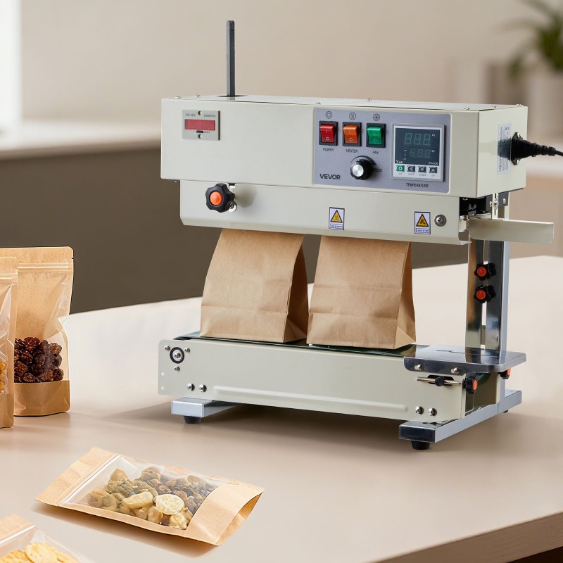 Pystysuuntainen jatkuvatoiminen pussinsulkukone muovipusseille 0,03–0,8 mm sauman leveys 6–12 mm