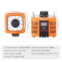 Säädettävä jännitemuuntaja 3000VA 10A 230V tulojännite 0–300V lähtö metallikotelo