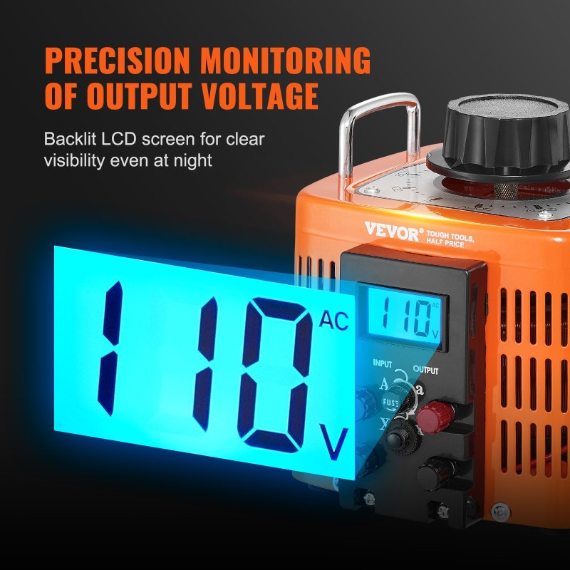 Säädettävä jännitemuuntaja 2000VA 230V tulo 0–300V lähtö nestekidenäyttö 4 lisäsulaketta