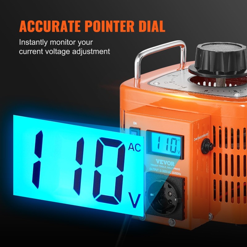Säädettävä jännitemuuntaja 3000VA 0–300V 10A LCD-näyttö metallikotelo