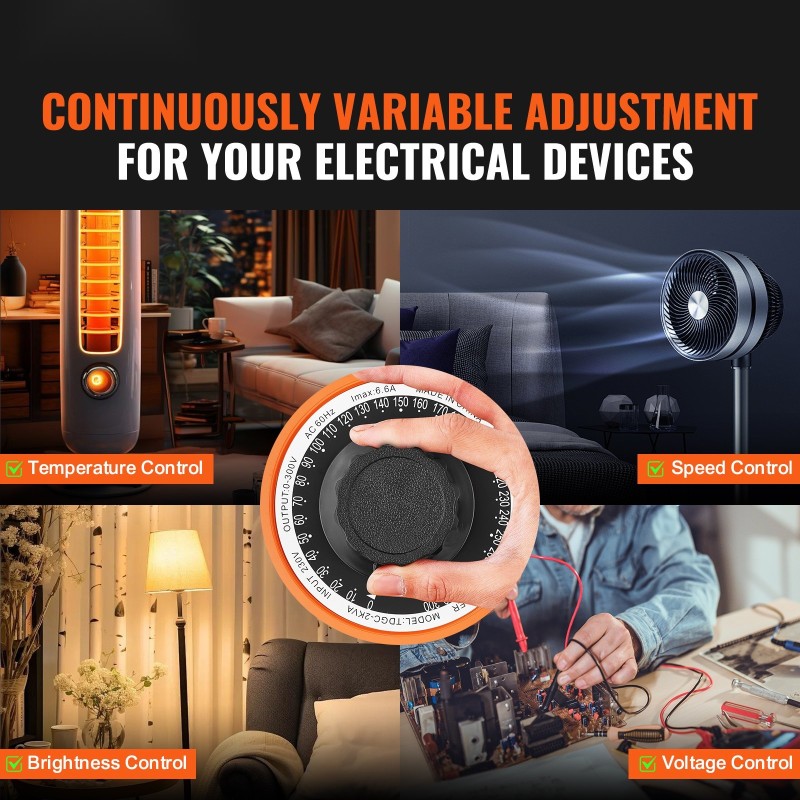 Säädettävä jännitemuuntaja 2000VA portaaton 0–300V 6,6A nestekidenäyttö metallikotelo CE-sertifioitu