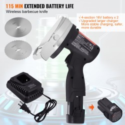 Sähköinen shawarma-veitsi 80W johdoton 2 ruostumatonta terää 100mm paksuudensäätö 0–8mm