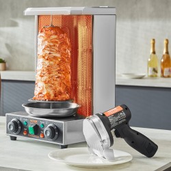 Sähköinen shawarma-veitsi 80W johdoton 2 ruostumatonta terää 100mm paksuudensäätö 0–8mm