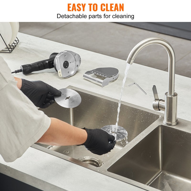 Sähkökäyttöinen kebableikkuri 80 watin 100 millimetrin terä kaksi terää säädettävä paksuus