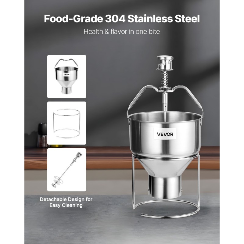 Manuaalinen donitsitaikina-annostelija ruostumaton teräs 2,4 l säiliö kuusi säädettävää paksuutta jalustalla