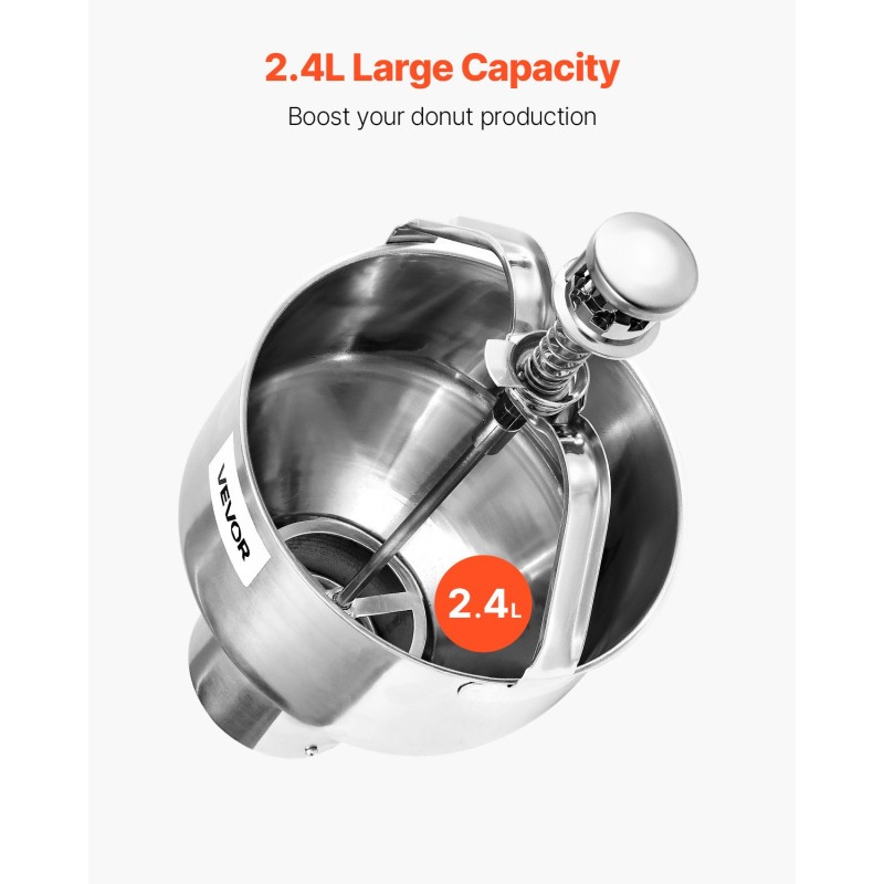 Manuaalinen donitsitaikina-annostelija ruostumaton teräs 2,4 l säiliö kuusi säädettävää paksuutta jalustalla