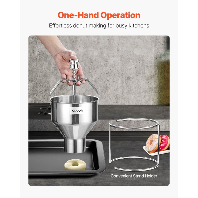 Manuaalinen donitsitaikina-annostelija ruostumaton teräs 2,4 l säiliö kuusi säädettävää paksuutta jalustalla