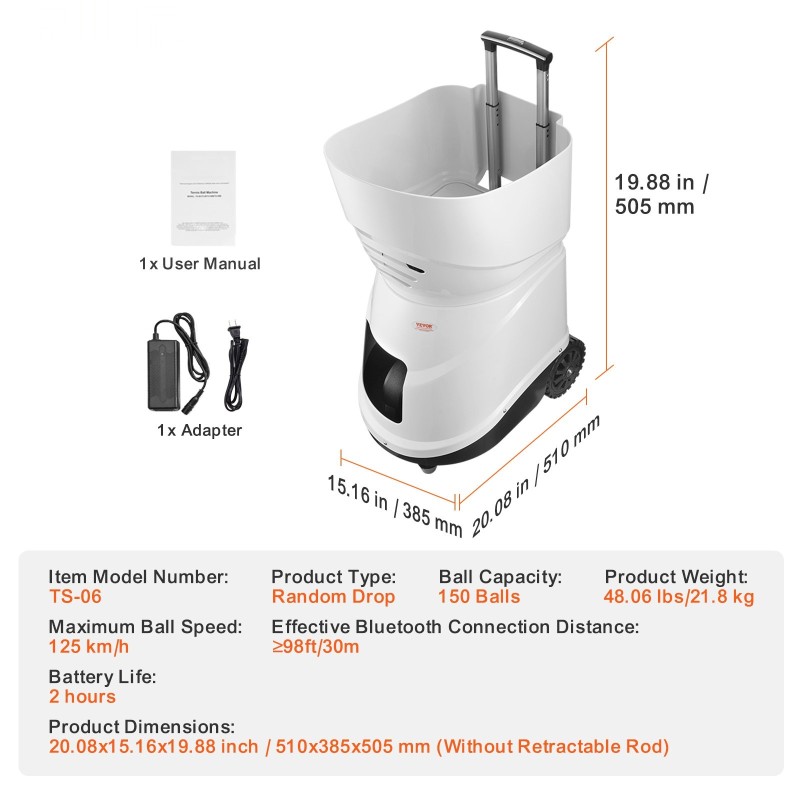 Tennispallokone 150 palloa ladattava akku 2+ tuntia 125km/h 5 moottoria sovellusohjaus