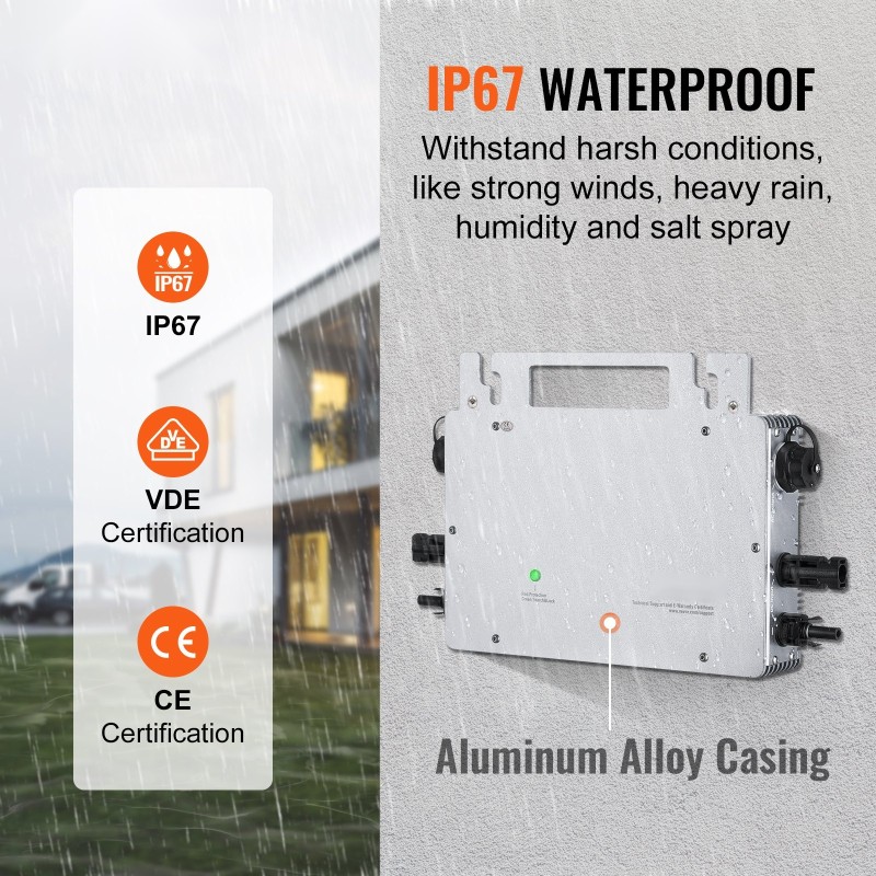 Verkkokytkentäinen 600W mikroinvertteri alumiinikuori IP67 DC18–50V kahdella sisääntulolla ulkoisella antennimodulilla