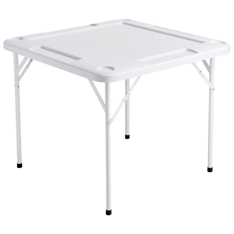 Taitettava neliöpelipöytä 900x900 mm muovipöytälevy 4 pelaajalle mukitelineillä pelimerkkikupeilla ja dominoilla