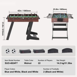 Taitettava pöytäjalkapallopöytä 42-tuumainen sisäkäyttöön sisältää kaksi palloa