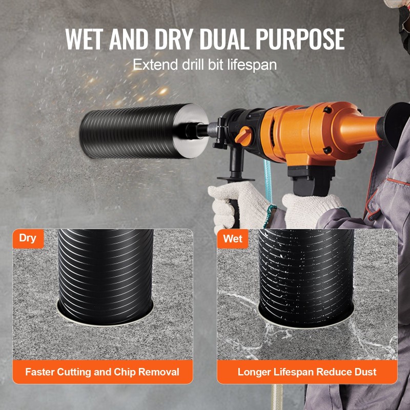 Timanttiporanterä hiiliteräsrunko 108 mm poraussyvyys 241 mm märkä ja kuiva mukana adapteri