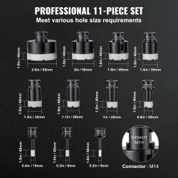 Timanttinen reikäsahasarja 11-osainen 6–65 mm M14-liittimellä kuiva ja märkäporaus