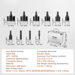 Timanttiporanteräsarja 10 kpl 6–50 mm timanttipinnoite kolmiomainen varsi säilytyslaatikolla