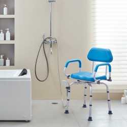 Kääntyvä suihkutuoli 360 asteen pehmustettu istuin alumiinirunko neljäportainen korkeussäätö kantavuus 135 kg