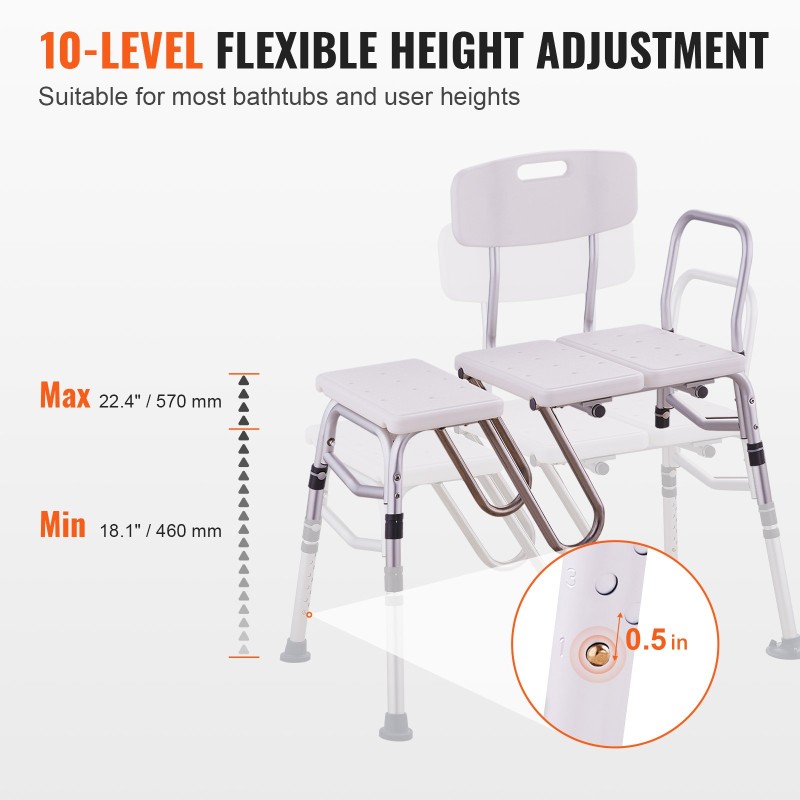 Ammeen siirtoistuin alumiinirunkoinen muovinen istuin 180 kg kantavuus käännettävä selkänoja U-muotoinen verhosuoja