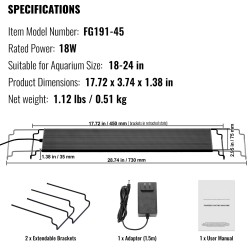 Akvaariovalo täyden spektrin 18W alumiiniseosrunko LCD-näytöllä ajastimella sopii 18–24 tuuman makeanveden akvaarioihin