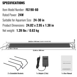 Akvaariovalo 24W täyden spektrin alumiiniseosrunko 24–30 tuuman akvaario 5 kirkkaustasoa