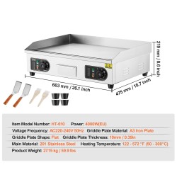 Sähköinen paistolevy 4000W A3-rautalevy 10 mm 25.98 x 15.75 tuumaa