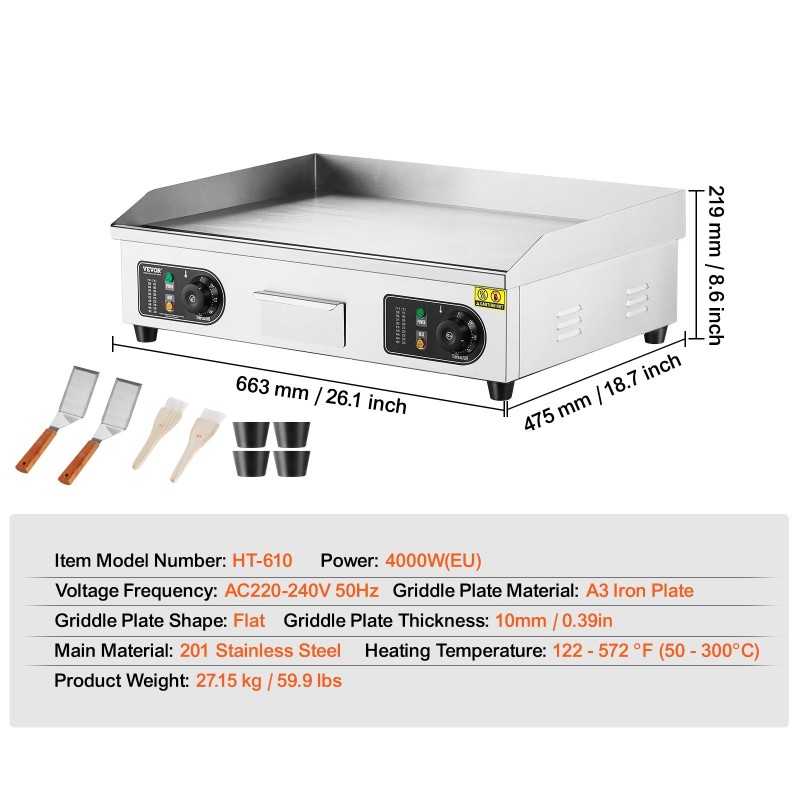 Sähköinen paistolevy 4000W A3-rautalevy 10 mm 25.98 x 15.75 tuumaa