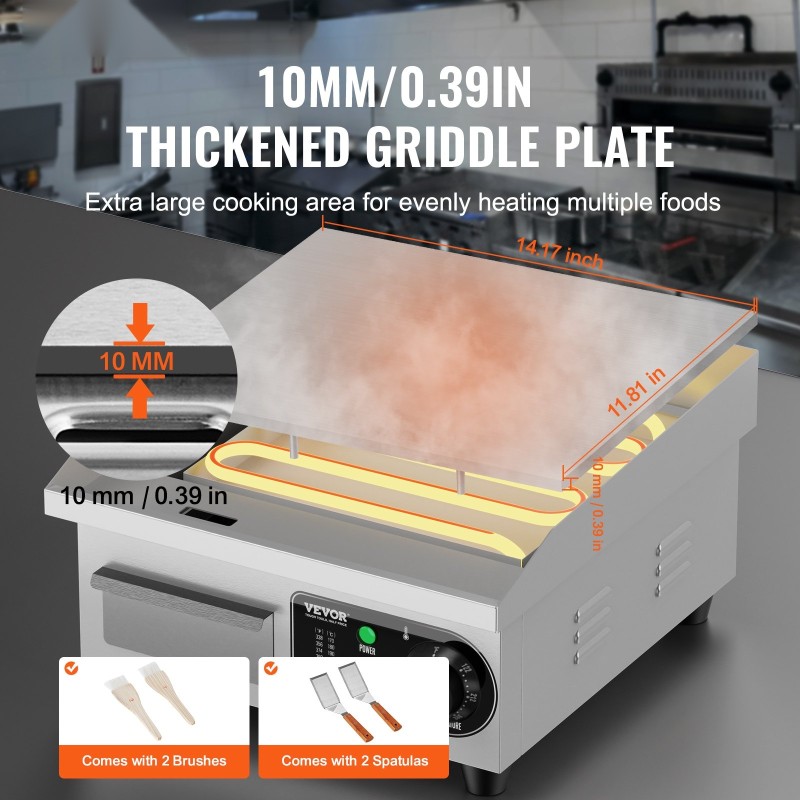 Sähköinen tasoparila A3-rautalevy 10 mm 201-ruostumaton teräs 50–300 °C