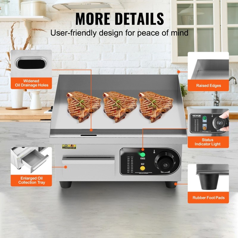 Sähköinen tasoparila A3-rautalevy 10 mm 201-ruostumaton teräs 50–300 °C