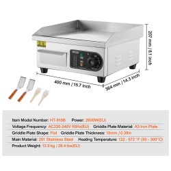 Sähköinen tasoparila A3-rautalevy 10 mm 201-ruostumaton teräs 50–300 °C
