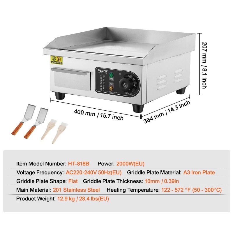 Sähköinen tasoparila A3-rautalevy 10 mm 201-ruostumaton teräs 50–300 °C