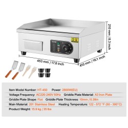 Sähköinen tasogrilli A3-teräslevy 10 mm ruostumaton teräsrunko 2800 W 50–300 °C