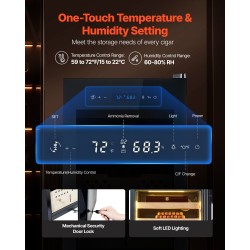 Sähkökäyttöinen sikarikaappi 60L 350 sikaria kompressorijäähdytys lämpötila ja kosteudensäädöllä espanjanseetriset hyllyt