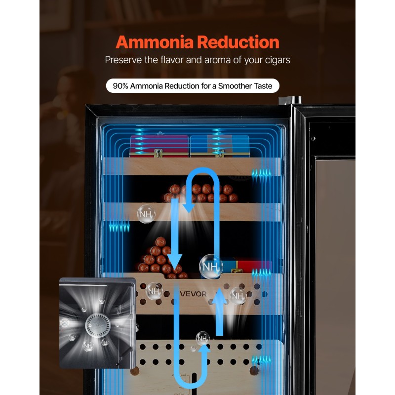 Sähkökäyttöinen sikarikaappi 60L 350 sikaria kompressorijäähdytys lämpötila ja kosteudensäädöllä espanjanseetriset hyllyt