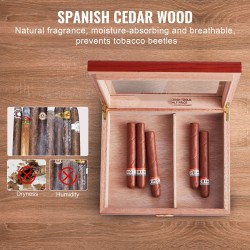 Humidorilaatikko espanjalaista seetripuuta lasikannella 10–25 sikaria kostuttimella ja kosteusmittarilla