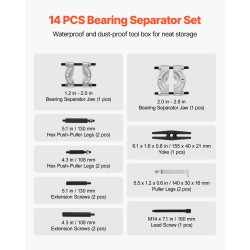 Laakerinvetosarja 14-osainen karkaistu teräs 50 mm ja 70 mm leuat 5 tonnia