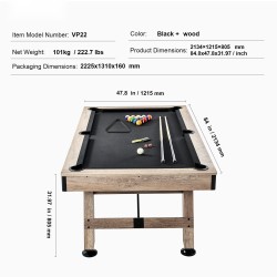 Biljardipöytä 7 jalan kuitulevyrunko säädettävät jalat musta verka pallosetti kepit liidut