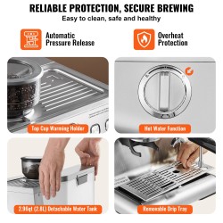 Espressokone kahvimyllyllä 30 asetusta 15 bar PID höyrysuutin 2,8 l vesisäiliö