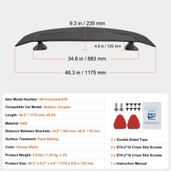 Takaspoileri ABS-muovista 1175 mm kiiltävän musta yleismalli sedaneihin ja coupéihin