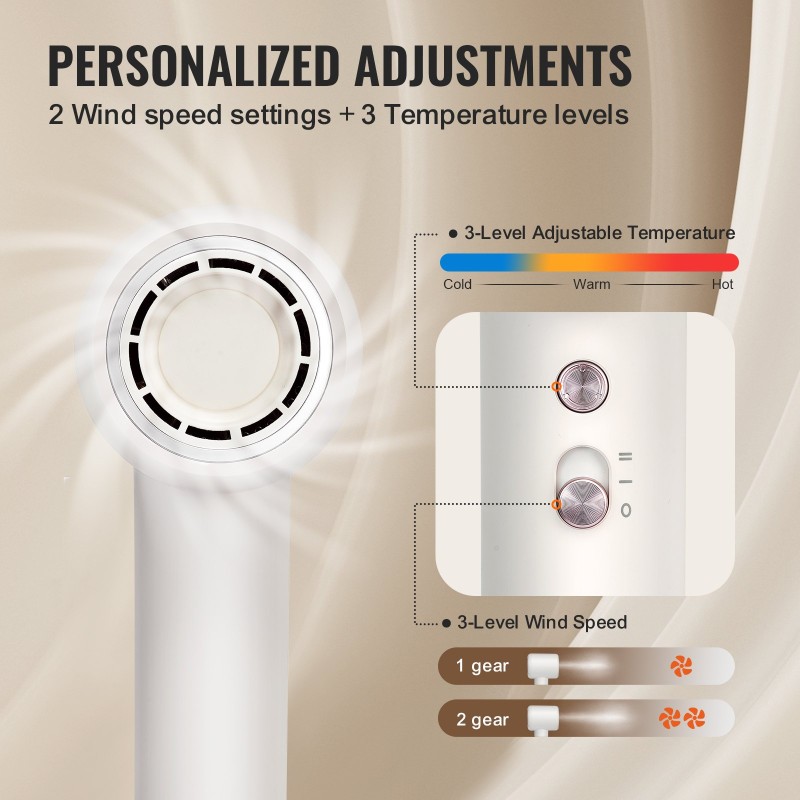 Hiustenkuivain polykarbonaattikuori kompaktikokoinen matkakäyttöön kolme lämpötilaa kaksi nopeutta kaksisataa miljoonaa