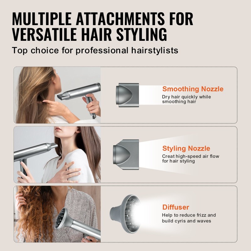 Hiustenkuivaaja muovikuori harjaton 108000 kierrosta 3 miljoonaa ionia 3 lämpöä 3 nopeutta