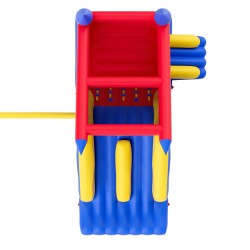 Puhallettava pomppulinna ulkokäyttöön 4650x2600x2350 mm 3 8 vuotiaille kahdella liukumäellä ja puhallin