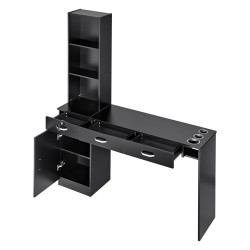 Seinäkiinnitteinen kampaamoasema MDF runkoinen mattamusta 1 ovikaappi 3 avolokeroa 3 laatikkoa