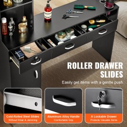 Seinäkiinnitteinen kampaamoasema MDF-runkoinen mattamusta 1 ovikaappi 3 avolokeroa 3 laatikkoa