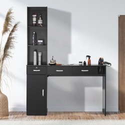 Seinäkiinnitteinen kampaamoasema MDF-runkoinen mattamusta 1 ovikaappi 3 avolokeroa 3 laatikkoa