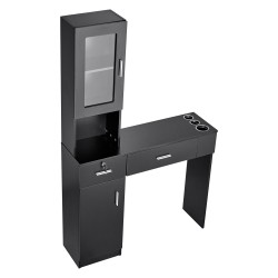 Seinälle asennettava mattamusta salonkikaluste yksi kaappi kolme lokeroa kaksi laatikkoa lukittava