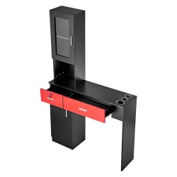 Seinä ja vapaasti seisova kampaamoasema MDF levyä 1 kaappi 3 lokeroa 2 laatikkoa