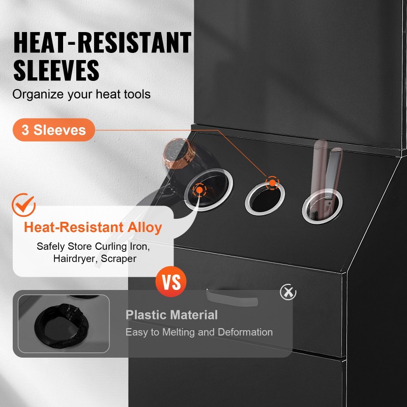 Kampaamon säilytyskaappi mattamusta MDF 44x40x180 cm 3 lämpöä kestävää holkkia