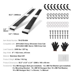 Sivuaskelmat 201 ruostumattomasta teräksestä 6 tuumaa leveät 2 kappaletta miehistöohjaamoon