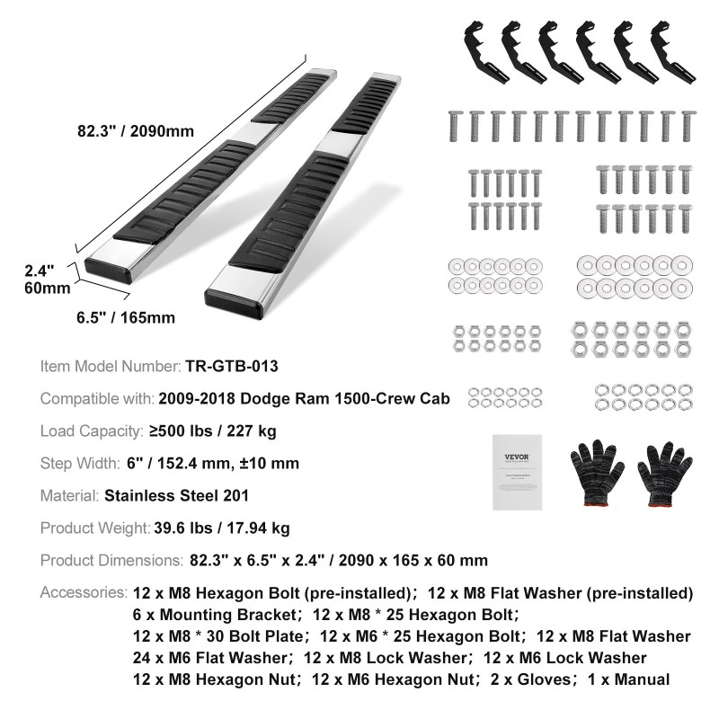 Sivuastinlaudat 201 ruostumatonta terästä 152 millimetriä leveät 2 kpl neljäovisiin autoihin